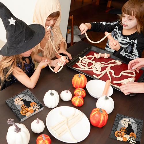 Halloween Paper Napkins 50 Pack Black Cat Pumpkin Disposable Dinner Hand Napkins - 6.5x6.5 Inch