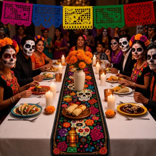 Dia De Los Muertos Decoration Set with Marigolds Banner Tablecloth & Altar Decor