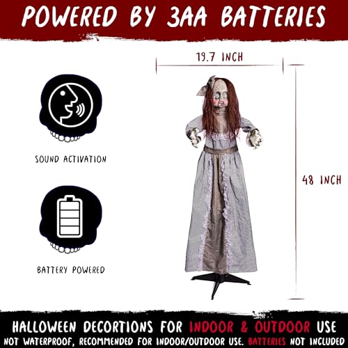 4ft Creepy Halloween Animatronic Doll - Spooky Talking Light-Up Eyes Prop with Sound & Movement - Doll Variation