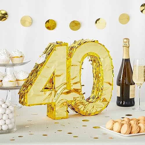 Gold Foil Number 40 Pinata for Birthday Party Decorations - Easy Fill, Hanging or Centerpiece - 16.5 x 3 x 13 in