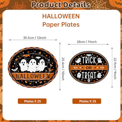 Halloween Paper Plate & Bowl Set - Ghost Themed Disposable Tableware for Party, 50 Pieces - Variation: Halloween