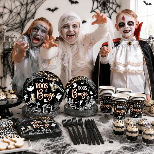 144PCS Halloween Skeleton Party Tableware Set Plates Napkins Cups Cutlery