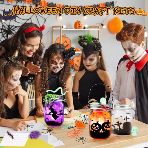 Halloween Mason Jar Craft Kit for Kids - 8 Pack DIY Decorations & Party Favors