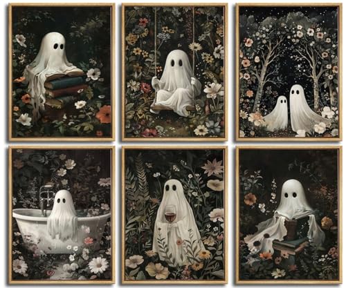Ghost Wall Art Prints Set - Halloween Dark Forest Ghost Posters 8x10in, Unframed - Variation of Poster