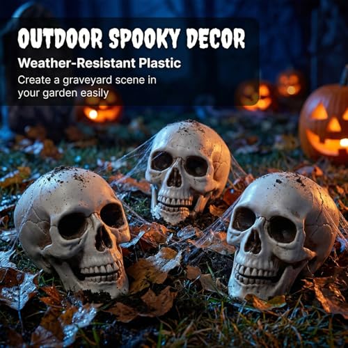White Mini Skull Decorations - 6 Pack 5 Inch Plastic Skeleton Heads for Halloween Crafts & Outdoor Decor