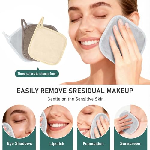 Reusable Makeup Remover Cloths Set - Khaki Brown-Grey, 12 Pack, 6x6 Inch Face Towels