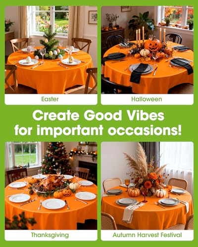 Pureegg Disposable Plastic Tablecloth 84 Inch Round - Orange, 20 Pack