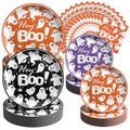 Halloween Heavy-Duty Paper Plates and Napkins Set - Black Orange Purple, Round, 9 Inch & 7 Inch, Spooky Gothic Party Supplies with Variation