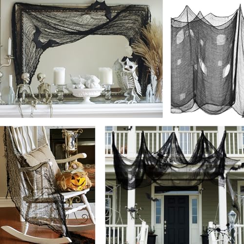 Halloween Creepy Cloth - Black Gauze Spooky Fabric 200 x 80 Inch - Haunted House Decor