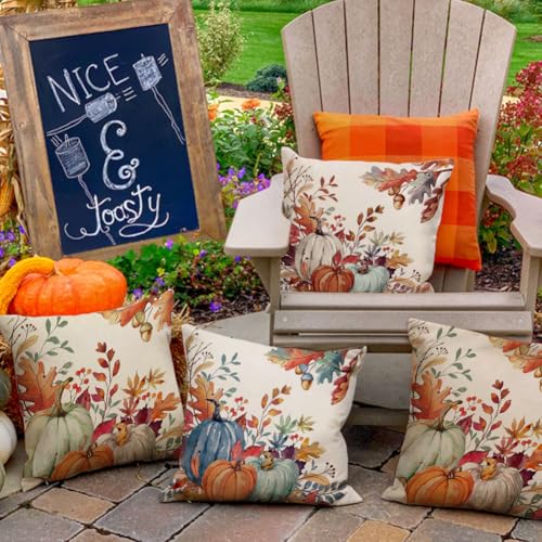 Dark Blue Fall Waterproof Outdoor Pillow Covers 20x20 Set of 2