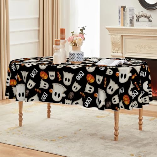 Halloween Tablecloth 60 x 84 Inch Oval Black Ghost Pumpkin Candy Decor