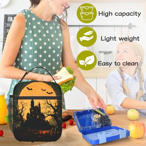 Halloween Gothic Castle Kids Lunch Bag Insulated Cooler with Shoulder Strap Waterproof