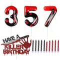 Halloween Killer Number Candles & Glitter Cake Topper Set - Red & Black Variation 35 or 37