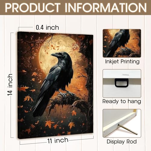 Fall Gothic Raven Wall Art - Crow Canvas Print, Framed Halloween Decor 11x14