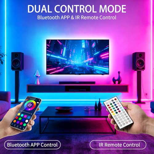 50FT RGB Music Sync LED Strip Lights with App & Remote Control - Color Changing Indoor Lights