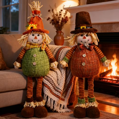 Retractable Autumn Gnome Decor - Adjustable Fall Plush Scarecrow for Home & Garden - Thanksgiving & Harvest Festival