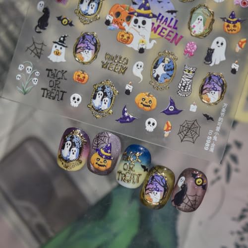 Halloween Ghost Pumpkin Nail Stickers - Metallic Outline Nail Art Decals - Variation29