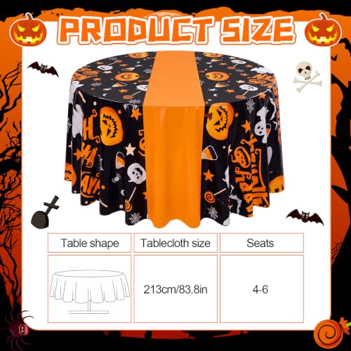 Halloween Tablecloths 6 Pack Orange Pumpkin 84-Inch Round Plastic Cover - Pumpkin / Orange / 6