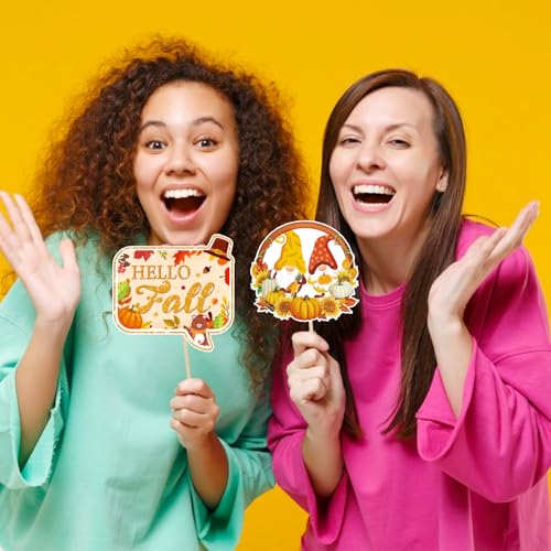 Fall Thanksgiving Photo Booth Props Set - Autumn Party Decorations with Pumpkins Leaves Corns