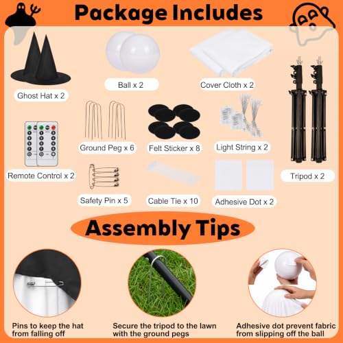 Halloween Ghost Decorations Outdoor Indoor with Remote Control, 59-Inch Spooky Light-Up Ghosts - 2 Pack