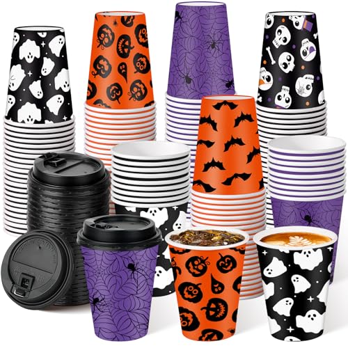 Halloween Ghost Disposable Coffee Cups Set - 200 12oz Party Drinkware