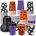 Halloween Ghost Disposable Coffee Cups 12oz Set - 100 Pack with Lids - Spooky Party Drinkware