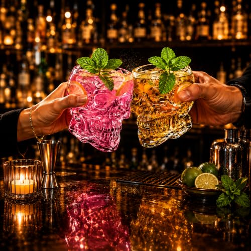 4-Pack Clear Skull Glasses - 12oz/350ml Cocktail & Wine Cups for Halloween & Parties