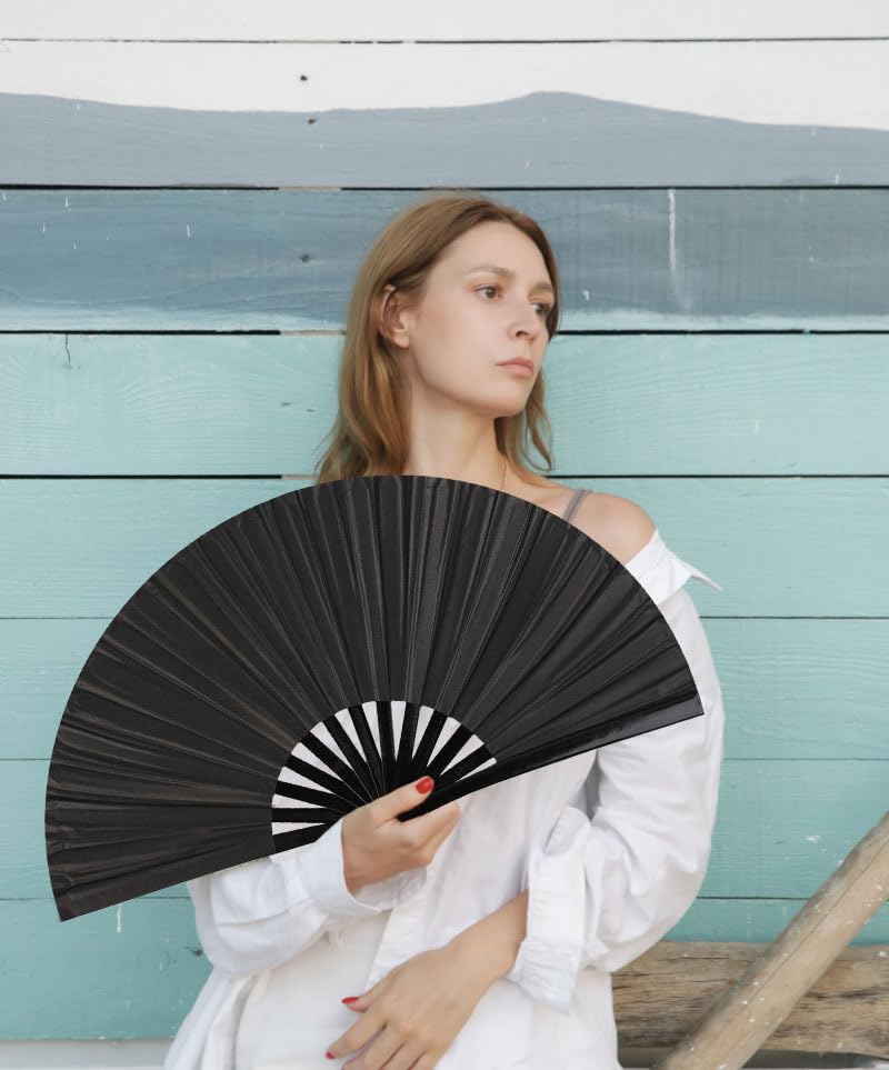 Black Folding Hand Fan for Line Dance and Festivals - Boots on The Ground Style (Variation: Black / 1)