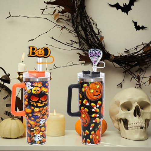 Halloween Silicone Straw Cover Caps for 30-40 oz Tumblers - Reusable & Decorative