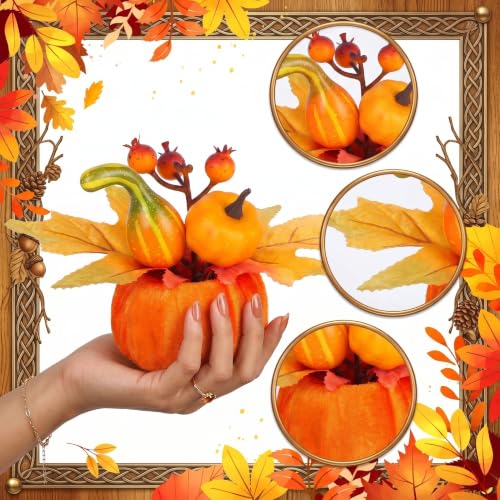 Velvet Fall Pumpkin Decor Set - 6 Artificial Mini Pumpkins for Halloween Thanksgiving