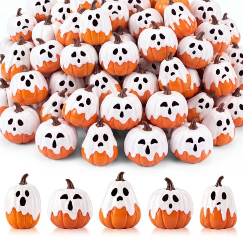 Mini Halloween Ghost Pumpkin Resin Decor Set - 50 Pieces for Crafts & Garden Displays