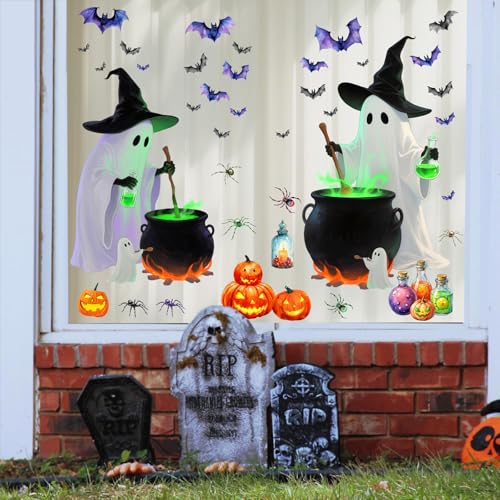 Halloween Ghost Window Clings - Funny Ghosts & Bats Wall Decals - Ghost Variation