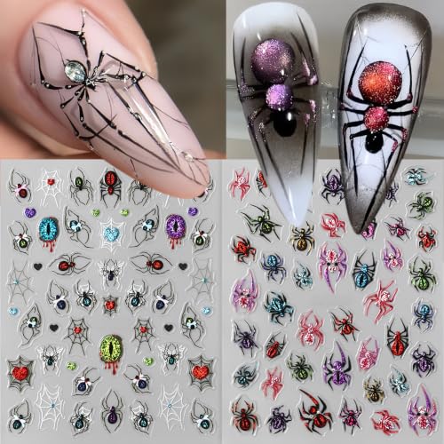 Halloween Spider Nail Stickers - 6 Sheets Self-Adhesive Nail Decals with Web & Spider Design - Variation Halloween06