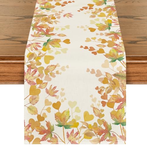 Orange Fall Maple Leaves Floral Table Runner 13x90 Inch for Dining & Home Decor