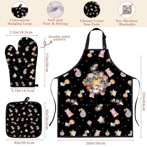 Night Theme Wooden Cooking Spoon Set with Oven Mitt & Apron - Halloween Kitchen Decor, 9 Pieces