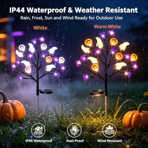 Solar Halloween Pathway Lights 2-Pack Ghosts Bats Spiders Pumpkins Outdoor Decor with 8 Modes