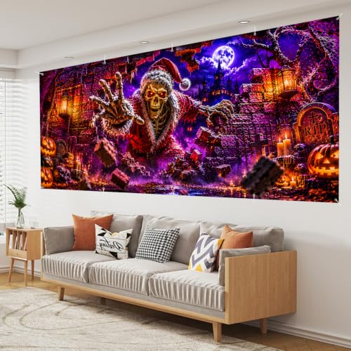 Halloween Garage Door Banner 7x16 FT Skeleton Santa Horror Holiday Decor - Variation 276
