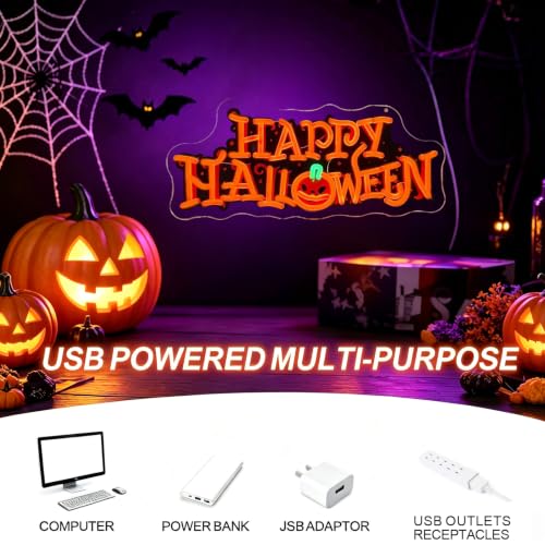 Happy Halloween Neon Sign UV Pumpkin LED Light - 16.9 x 7.3 inches - Variation 3