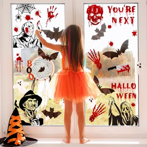 SUMELAY Red Halloween Window Cling Stickers - 9 Sheets Spooky Party Decorations