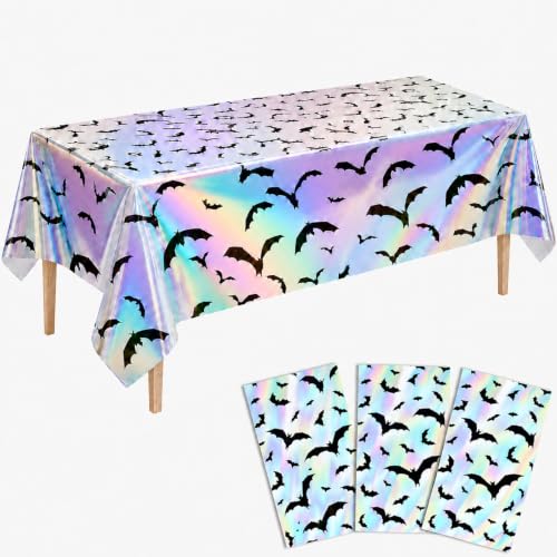 Halloween Iridescent Bat Tablecloth Set - Spooky Foil Decor for Parties