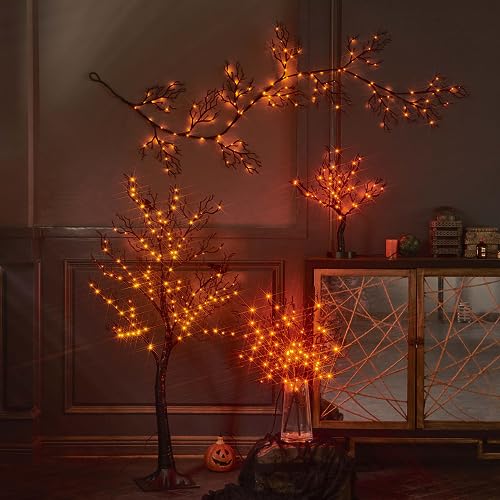 4ft Halloween Tree with 150 Orange Fairy Lights - Gothic Indoor & Outdoor Decoration