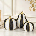 Set of 3 Black & White Modern Resin Pumpkins Fall Decor - Glitter Finish