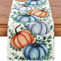 Artscope Fall Pumpkin Eucalyptus Leaves Table Runner 13x72 Inch - Orange Blue Thanksgiving Decor