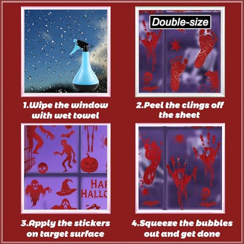 Halloween Window Clings - Bloody Handprints, Ghosts & Zombies, 119 Pcs with Bloody Footprint Variation