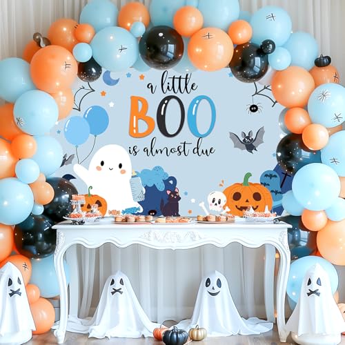 Blue Halloween Baby Shower Banner 6x3.6 ft Ghost Pumpkin Bats Decorations