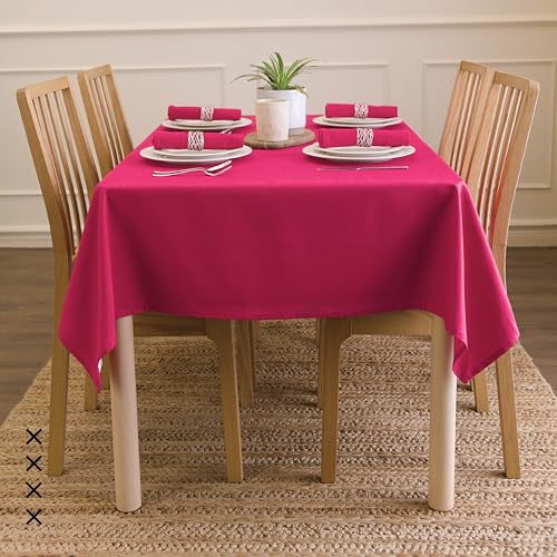 Encasa XO Cotton Tablecloth Rectangular 56x72 Inches - Hot Pink, 100% Cotton