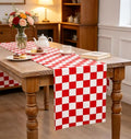 Red Gingham Checkered Table Runner - 13 x 72 Inch, Waterproof, Reusable
