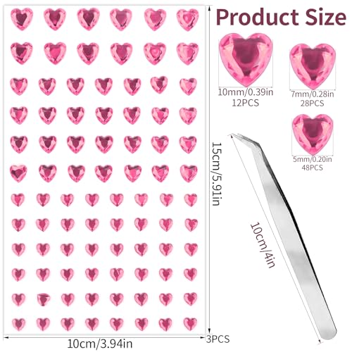 Pink Heart Face Gems Set - Self-Adhesive Rhinestones for Makeup & Rave Accessories