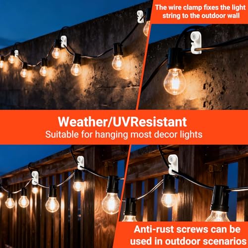 White 60 Pack String Light Hooks for Outdoor Christmas & Fairy Lights - Weatherproof & Screw-in Design