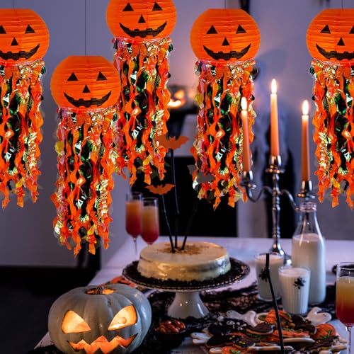 5-Pack Pumpkin Paper Lanterns for Halloween Party Decorations - Fall Festive Decor